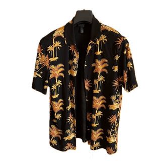 Camicia H&M Uomo Maniche Corte Palme Nera