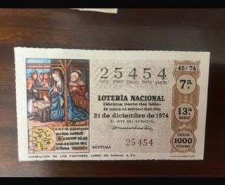Décimo Lotería Nacional 1974