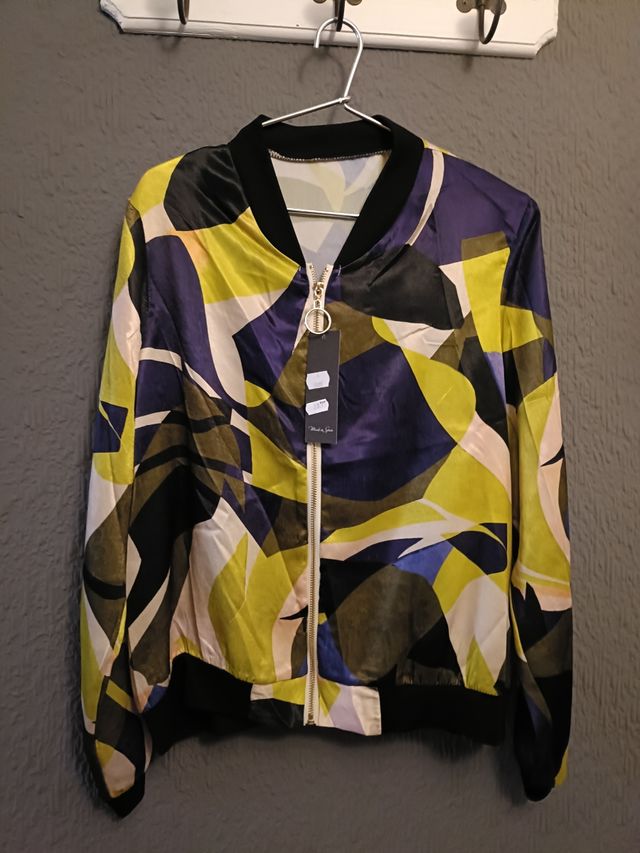 Bomber elegante multicolor lila, pistacho, negro