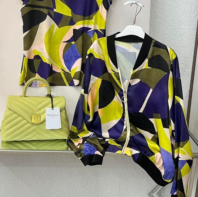 Bomber elegante multicolor lila, pistacho, negro