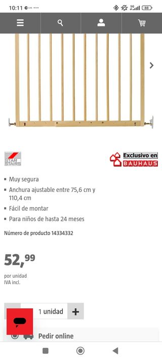 Barrera de seguridad para bebés de madera