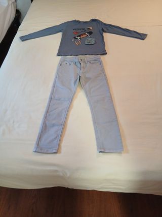 Pantalón gris perla y sudadera marrón