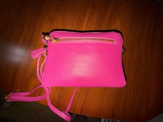 Bolso de de fiesta cuero rosa con cremallera