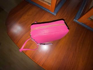 Bolso de de fiesta cuero rosa con cremallera