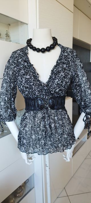 Camicia donna fantasia floreale nera e bianca  xs