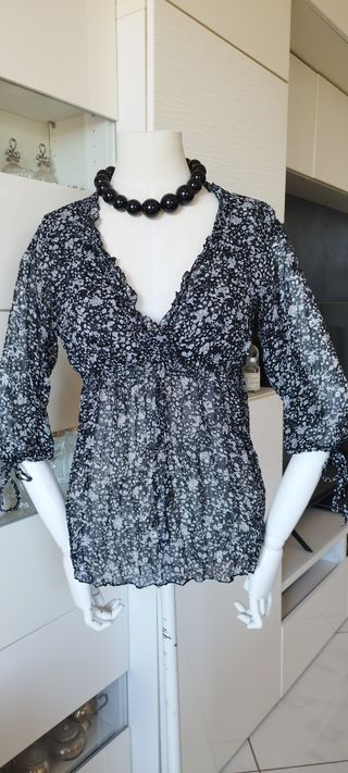 Camicia donna fantasia floreale nera e bianca  xs
