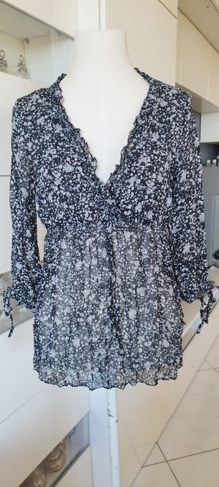 Camicia donna fantasia floreale nera e bianca  xs