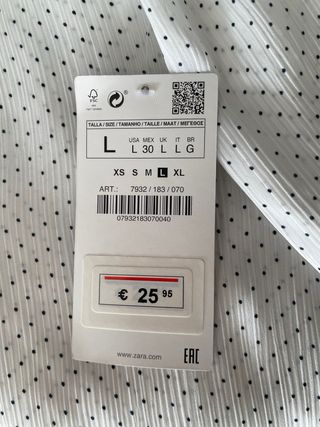 Camisa Zara lunares blanca talla L sin estrenar