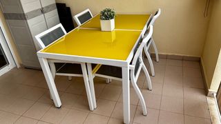 Conjunto Mesa Terraza Cristal y Metal