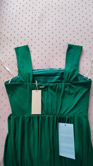 Vestido largo verde seda drapeado