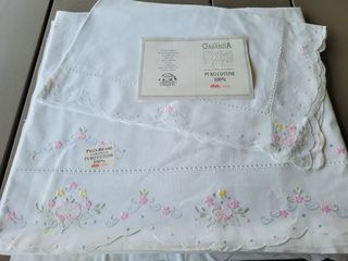 Lenzuola vintage ricamate a mano con 1 federa