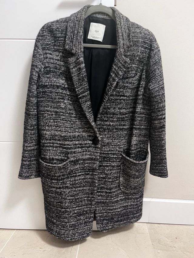 Abrigo Mango Gris jaspeado/negro