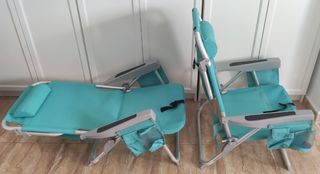2 Sillas de playa plegables con bolsillos turquesa