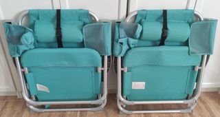 2 Sillas de playa plegables con bolsillos turquesa