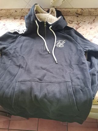 Sudadera Silsilk Negra con Capucha Borrego Talla X