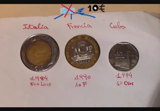 3 Monedas: Italia, Francia, Cuba