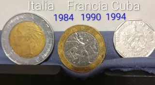 3 Monedas(de Italia, Francia y Cuba)