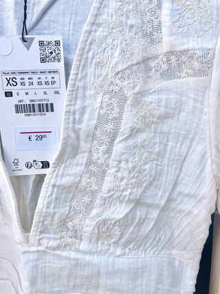 Blusa Zara Encaje Blanca Manga Larga