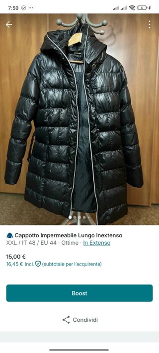 Cappotto In Extenso Nero Taglia XXL