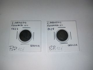 Lote 2 Monedas 2 Maravedís Fernando VII Segovia