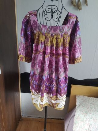 Blusón de algodón estampado morado