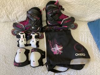 Patines Oxelo Talla 37-40 + Protecciones y Bolsa 