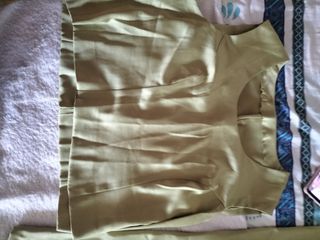 Traje de madrina 3 piezas oro y verde