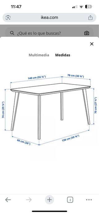 Mesa comedor LISABO Ikea Fresno 140x78