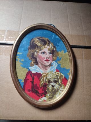 Quadretto con bambina e cane