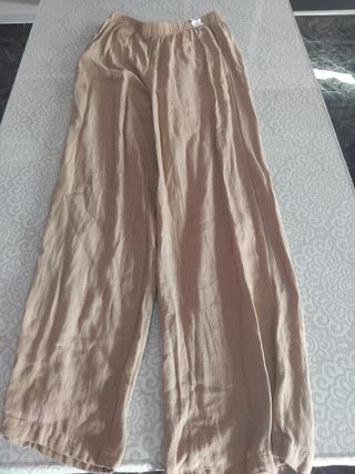 Pantalón ancho largo beige
