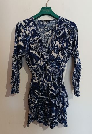 Abito corto Zara fantasia blu/bianco/nero taglia M