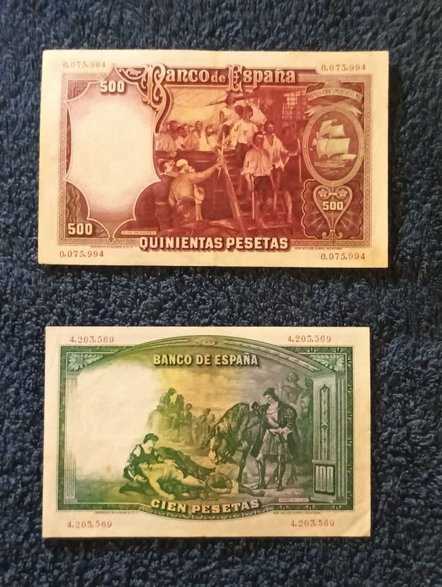 Billetes de 100 y 500 Pesetas de 1931. España.