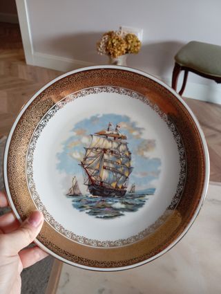 Plato decorativo porcelana barco vela