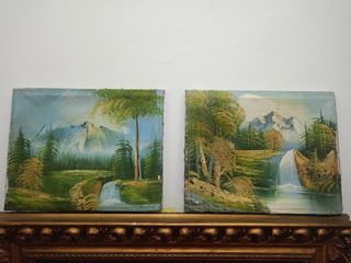 Dos cuadros de paisajes pintados a mano