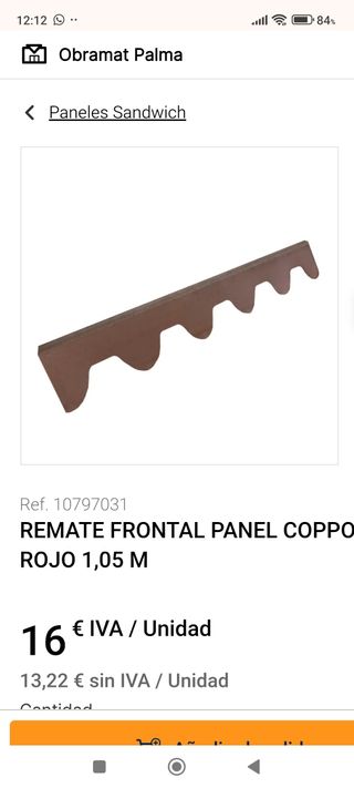 5 und Panel frontal remate rojo 1,05m sandwich
