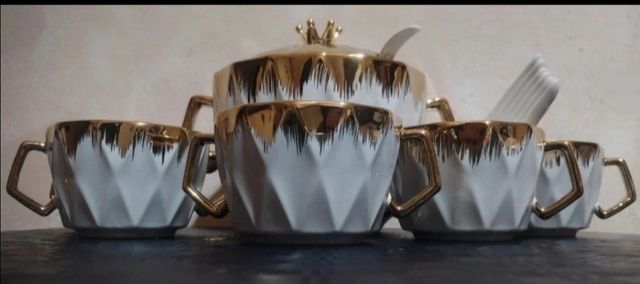 Set Zuppiera Ciotole Oro Bianco Porcellana