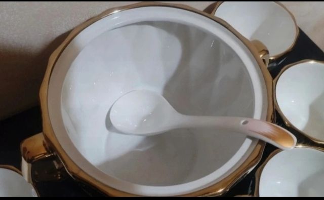 Set Zuppiera Ciotole Oro Bianco Porcellana