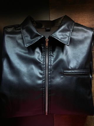 Chaqueta negra de cuero para hombre Talla L