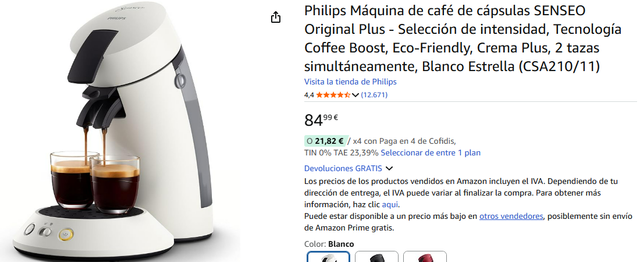 Cafetera Philips Senseo Original Plus Blanca