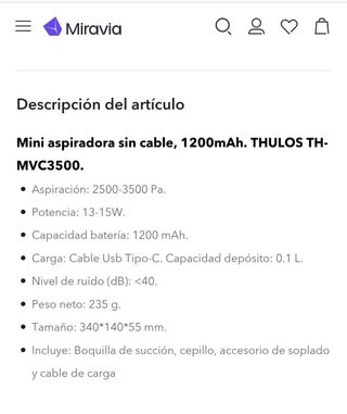 Mini aspiradora Thulos sin cable