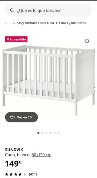 Cuna SUNDVIK IKEA blanca 60x120 cm