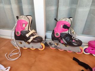 Patines rosas y morados con protecciones. REGALO