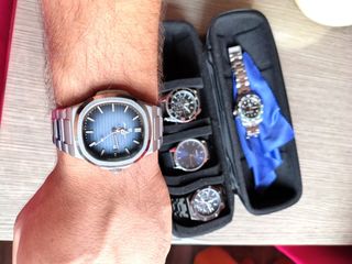 Reloj de Pulsera Hombre Azul y Plateado