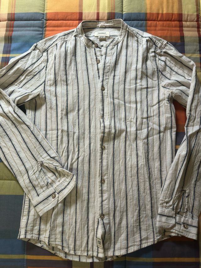 Camisa Zara Rayas Beige y Blanca