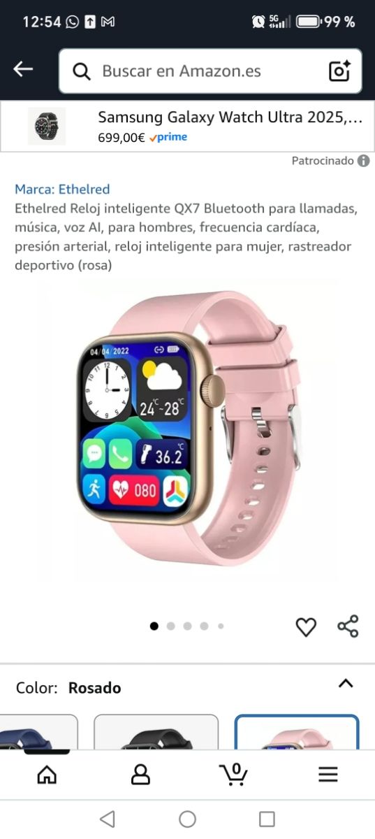 Reloj Inteligente Ethelred QX7 Rosa