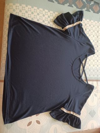 Blusa azul Encuentro con detalles dorados