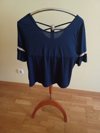 Blusa azul Encuentro con detalles dorados
