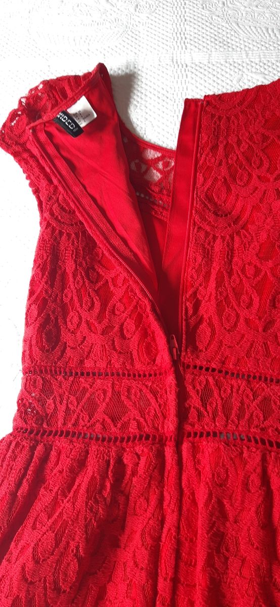 Vestido H&M Rojo Encaje Corto