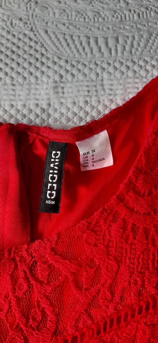 Vestido H&M Rojo Encaje Corto