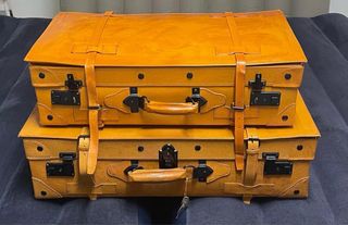 Conjunto maletas vintage cuero marrón